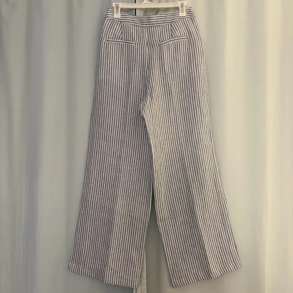 Tahari‎ Striped Blue and White Women’s Wide Leg Linen Pants, size 10 - Picture 6 of 7